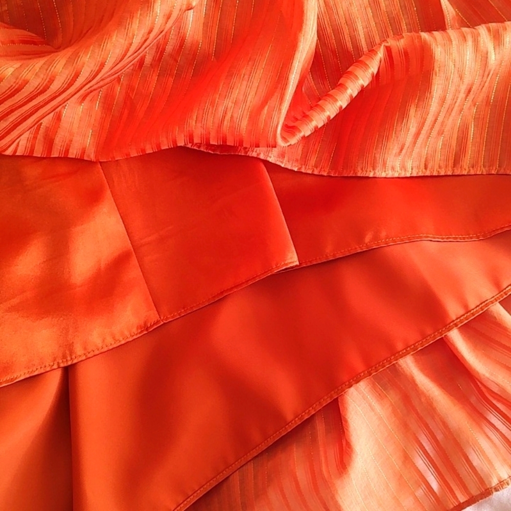 Laundry by Shelli Segal Orange Sleeveless Empire Pleated Midi Dress Size 12 - Picture 7 of 8